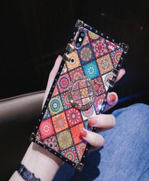 Blue Ray Square Phone Cases for iPhone 13 12 pro max Samsung S20 S21 Silicone with Ring Stand Holder Flower Rivet Box Phone Case C3784372