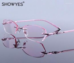 Rhinestone Eyeglass Women Luxury Reading Glasses Rimless Female High Clear Hyperopia Women039s Pink Reader Presbyopic Eye Glass8371020