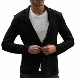 fi Men's Blazers Slim Fit Linen Blend Pocket Solid Lg Sleeve Suits Blazer Jacket Outwear Autumn Wedding Party Outwear U4uW#
