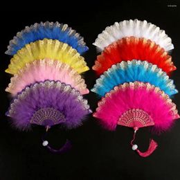 Decorative Figurines Elegant With Pendant For Lolita Costume Accessories Handmade Dance Hand Fan Wedding Gift Party Decor Feather Folding