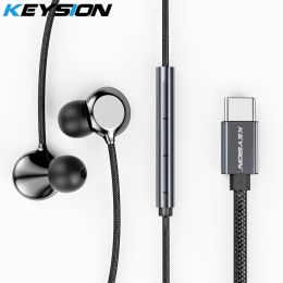Earphones KEYSION TypeC Ceramic Wired Headset HiFi Bass Stereo Music Earphones Inear Mic USB C Headphones for Samsung Xiaomi Huawei OPPO