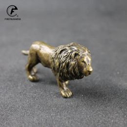 Sculptures Antique Bronze Male Lion King Statue Small Ornaments Solid Copper Mountain Lions Miniature Figures Brass Sculpture Crafts Decor