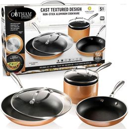 Cookware Sets Copper Cast 5 Piece Set Non-Stick Pots And Pans Dishwasher & Oven Safe Pot For Cooking Kitchen Kit Pan Bar