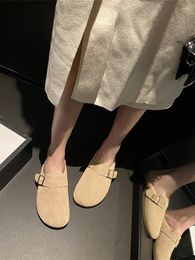 Slippers Shoes Cover Toe Flock Ladies' Slipers Women Loafers Low Female Mule 2024 Mules Flat Retro Rubber PU