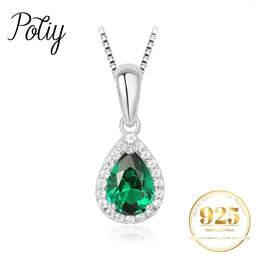Pendants Potiy Pear Simulated Nano Emerald 925 Sterling Silver Pendant Necklace No Chain Women Gemstone Statement Daily Mini Cute Gift