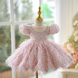 Princess Flowers Ball Gown Dress Kids Clothes Girls Cake Formal Dresses For Weddings Sequin Party Evening 240313