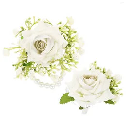 Decorative Flowers Wrist Flower Corsage Wedding Wristband Couple Boutonniere Bride Dress Bracelets Decorations For Ceremony