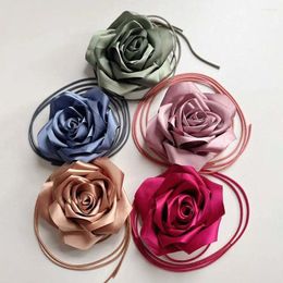 Belts Flower Rose Choker Belt Vintage Waist Jewellery Satin Necklace Body Chain For Dress Accessories