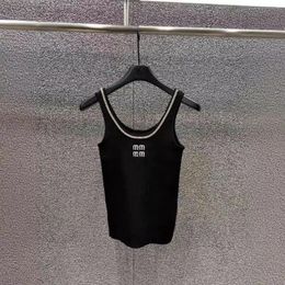 Women's Camisole Sleeveless T-shirts Heavy Rivet Embroidery Monogrammed Large Crew Neck Slim Fit Knit Tank Top Single Size