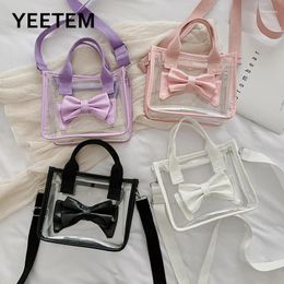 Shoulder Bags Transparent Bag Women 2024 Spring Summer Cute Korean Girl Handbag Pvc Bow Crossbody Purses Handbags Side