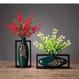 Vases Ceramic Vase Chinese Flower Arrangement Frame Hollow Golden Handicraft Furnishings Modern Home Decoration Accessories