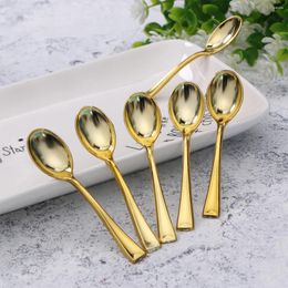 Disposable Flatware 24/72PCS Plastic Golden Mini Spoon Set Imitate Metal For Barbecue Party Picnic Pudding Cutlery