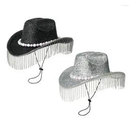 Berets Vacation Cowboy Hats Shimmering Tassels Hand Beading Diamond For Club Carnivals