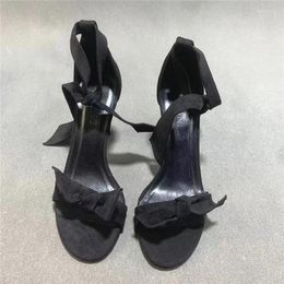 Sandals Spring Black Bow Tie Slim Heel With Wrist Ties