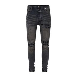 Offamiri Trendy Mens 2023 High Street Patchwork Distressed Slim Fit Leggings Jeans alla moda