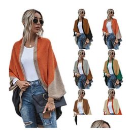 Women'S Sweaters 6 Colours Womens Fashion Women Colour Block Long Cardigan Autumn Winter Warm Knitted Green Sweater Elegant Vintage Jac Dhnuw