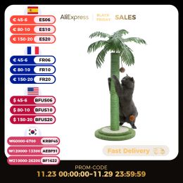 Scratchers H85CM Tall Cat Scratching Post with Hanging Ball Simulated Green Leaves Sisal Rope for Indoor Large Durable Scratching Boards