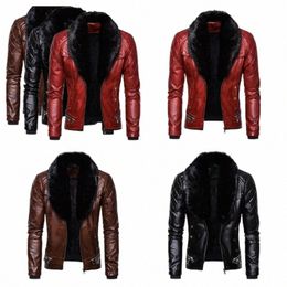 3 colors! Autumn/Winter New Detachable Fur Collar Punk Style Thickened Motorcycle Jacket Coat o0rk#