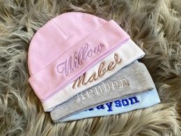 Berets Personalised Hat Embroidered Baby Custom Blue Or Pink Infant Beanie With Name