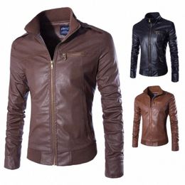 stand Collar Motorcycle Leather Jacket Coat 2023 Autumn Winter New Men's Casual Fi Trendy Men's Leather Coat m1fF#