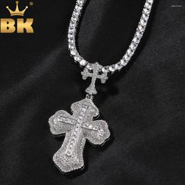 Chains THE BLING KING Double Cross Pendant Necklace Iced Out Cubic Zirconia Link Chain Luxury Hiphop Jewelry For Gift