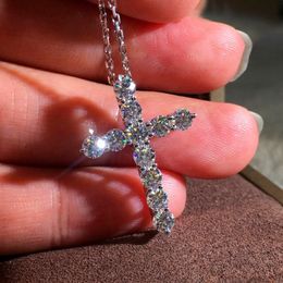 Cute Female Diamond Necklace Fashion Cross Style Pendant Necklace Big 925 Sterling Silver Choker Necklaces For Women284j