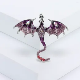 Brooches Pomlee Enamel Dragon For Women Men 4-color Rhinestone Flying Legand Animal Party Office Brooch Pins Gifts