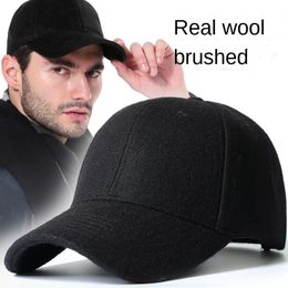 Mens Baseball Cap Wool Winter Hat Thickened Big Head Circumference Hat Fashion Warm Trucker Cap Outdoor Sport Dad Hat 240325