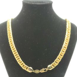 Super Cool Chain Fashion 24k Yellow Solid Fine Gold Double Curb Cuban Link Necklace Mens 600MM 10MM272T