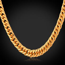 Whole-Gold Chains Necklace Men 18K Stamp 18K Real Gold Plated 6MM 55CM 22 Necklaces Classic Curb Cuban Chain Hip Hop Jew279G