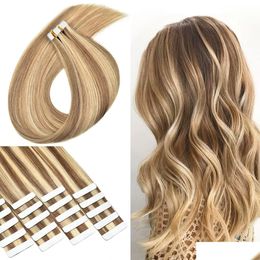 Hair Extension Kits Extensions Tape In 100% Human 1626 Inch Camel Brown Mixed With Bleach Blonde 8/613 Seamless Skin Weft For Drop Del Dh2G8