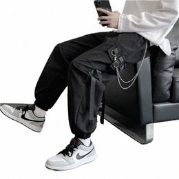 men's Side Pockets Cargo Harem Pants 2023 New Ribbs Black Hip Hop Casual Male Joggers Trousers Fi Casual Streetwear Pants 62xv#