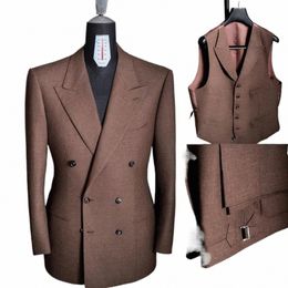 brw Men Suits Tailor-Made 3 Pieces Blazer Vest Pants Double Breasted Peaked Lapel Tuxedo Wedding Groom Plus Size Tailored F0dl#