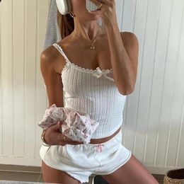 Women's Tracksuits Cutest Outfits Lace Trim Bow Cami Crop Tops Shorts Comfy Pyjamas Women Sweet 2 Piece Loungewear Y2K Fairycore Streetwear