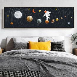 Astronaut Space Walking And Moon Shape Canvas Painting Abstract Solar System Planets Posters Prints Nordic Wall Art Home Decor 240327