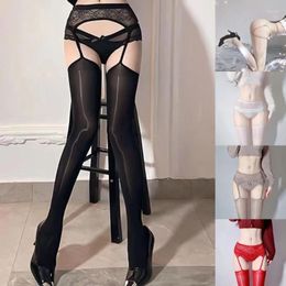 Women Socks Sheer Tights Open Crotch Suspenders Pantyhose With Lace Garter Belt See Through Thigh High Stockings Lingerie