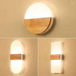 Wall Lamp Creative Bedroom Bedside Japanese TV Background Aisle Round Simple Nordic Log