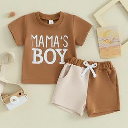 Clothing Sets FOCUSNORM 2Pcs Baby Boys Summer Clothes Outfits Short Sleeve Letter Print T-Shirt Contrast Color Shorts Set