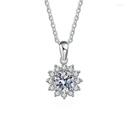 Chains ZFSILVER Fashion Pt950 Classic 925 Silver Moissanite Luxury Sunflower Necklace For Women Accessories Charms Wedding Jewelry Gift