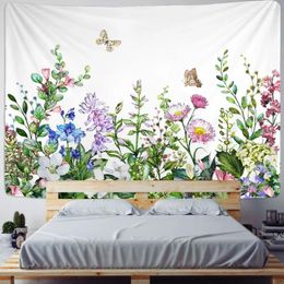 Tapestries Plant Flower Butterfly Tapestry Printing Art Decor Wall Hanging Bohemian Tropical Leaves Dorm Modern Background Cloth