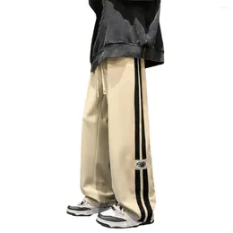 Men's Pants Men Drawstring Wide Leg Striped Trousers Retro High Street Full Length Loose Sweatpants