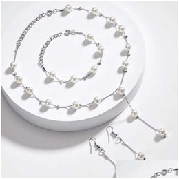 Charm Bracelets Daily Jewellery Make You Fashionable Sweet Ol Elegant Pearl Simple Temperament Necklace Earring Bracelet Set Z0426 Drop Otxki