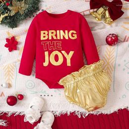 Clothing Sets Baby Boys Girls Christmas Outfits Long Sleeve Letter Print Romper Metallic Shorts Set