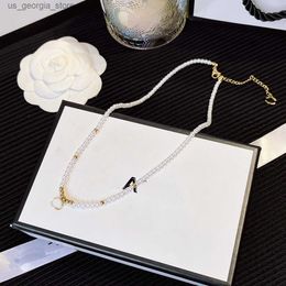 Pendant Necklaces 18K Gold Plated Stainless steel Pendant Necklace Fashion Women Designer Brand CLetter Necklaces Choker Chain Crystal Imitation Pearl Wedding Je