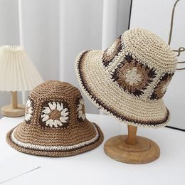 Wide Brim Hats Hollowed Out Breathable Beach Cap Handmade Crochet Flower Straw Label For Women'S Outdoor Sun Protection Large Hat