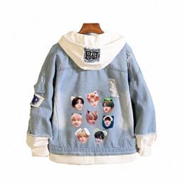 new Stray Kids Kpop Costumes Jackets Men Women Fi Trend Y2k Denim Jacket Spring Autumn Casual Hooded Outwear Coat 2023 r8Dq#