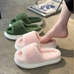 Slippers Slippers 2022 New Womens Autumn/Winter Fur Indoor Soft Sole Solid Color Home Cotton H240327