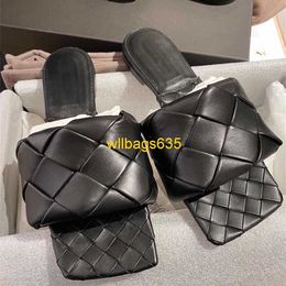 Lido Mule Sandals Botteg Veneta Slippers Embryo Cowhide Woven Slippers with Flat Bottoms Square Toe Full Leather Flip Flop Sandals 21 Interne have logo HBJW