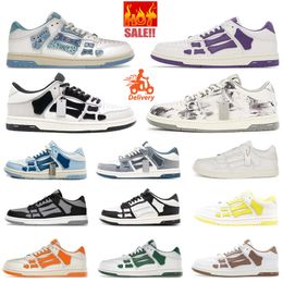 Designer Casual Shoes Bones Runner Top Low Skeleton Women Men Retro Sneakers Black purple White grey green Brown Tan Genuine Leather Lace Up