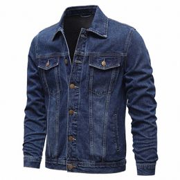 spring Autumn Men Denim Jackets Casual Solid Color Lapel Single Breasted Jeans Jacket Men Slim Fit Cott Outwear Jackets 5xl-M 19U5#